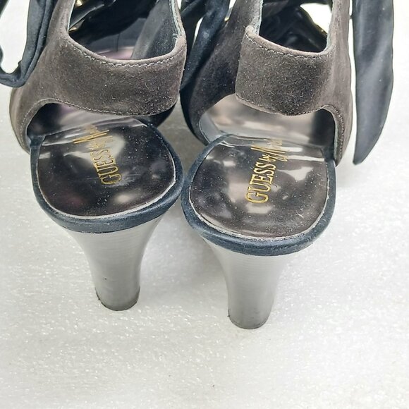 Guess by Marciano PManella Black Multi Suede Lace-Up Wedge Sandals 8 w/ Box VGUC - Picture 12 of 16